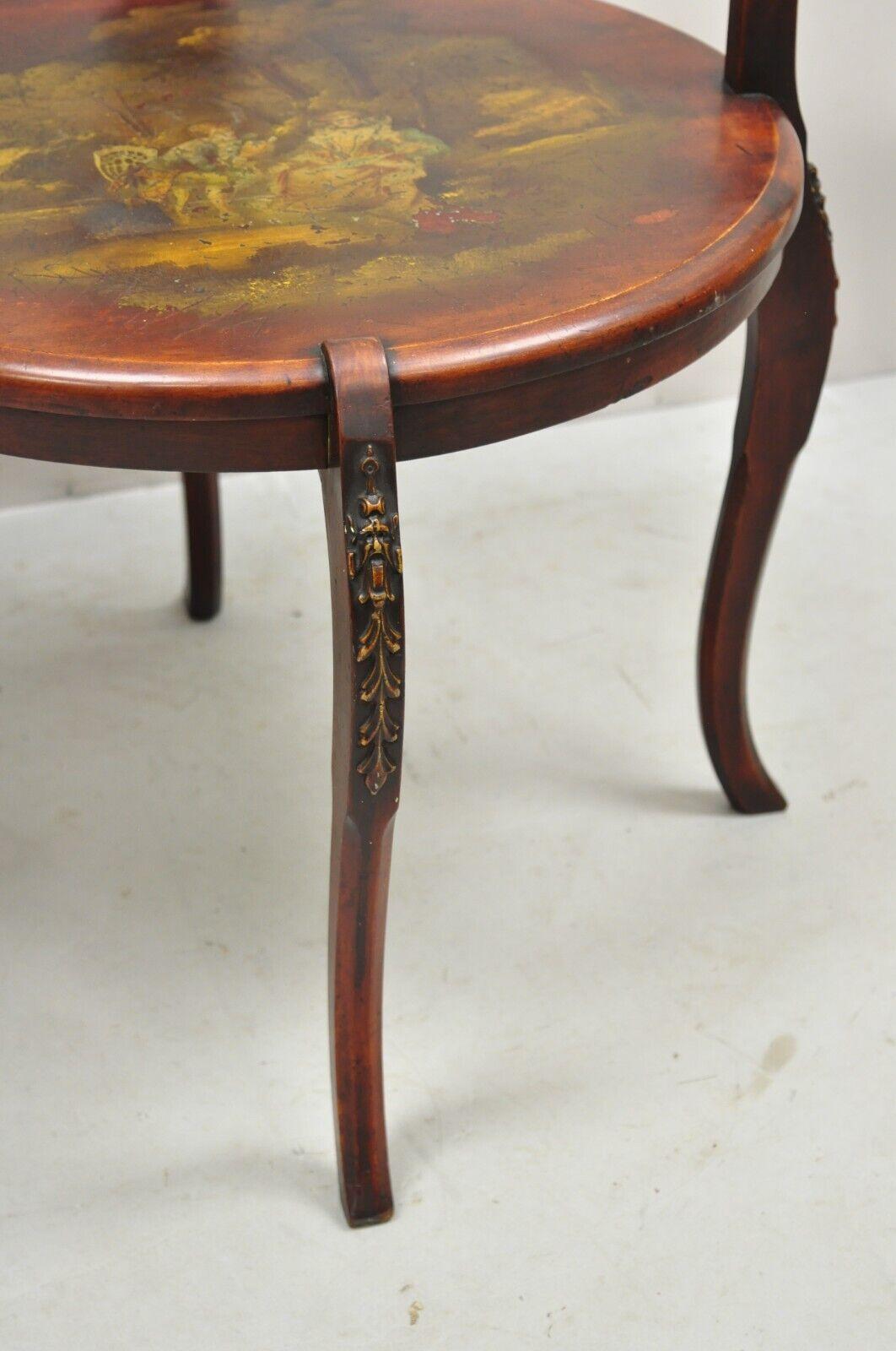 Antique Victorian Mahogany Hand Painted Tete a Tete 2 Seat Bench 1