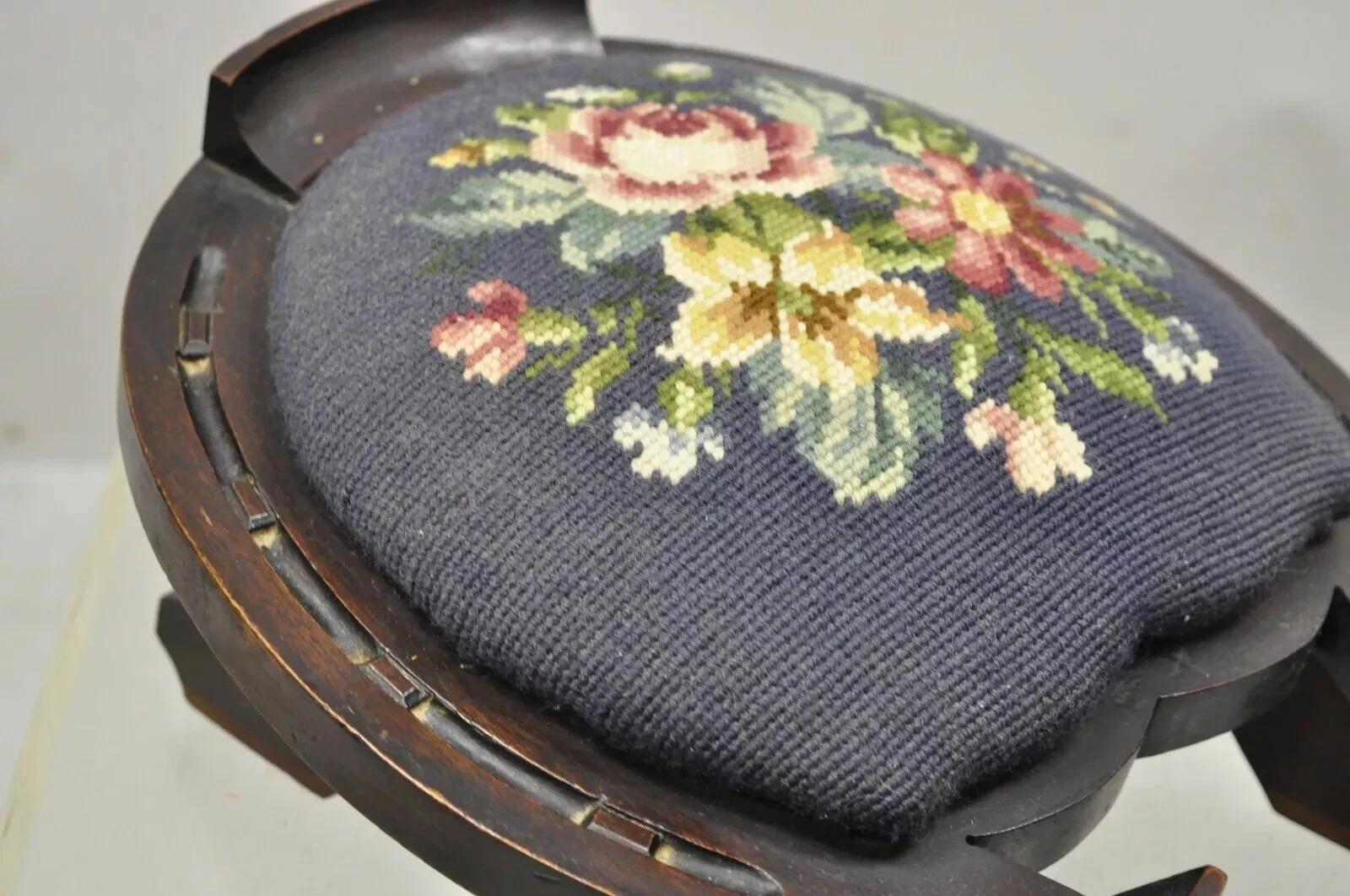 Antiquité Victorienne Acajou Fer à Cheval Aiguille Goutte Tabouret Tabouret de Pieds Ottoman en vente 1