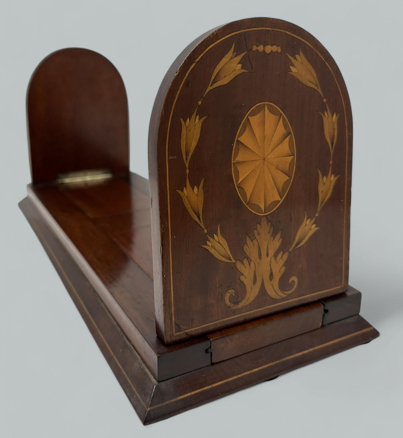 Irish Antique Victorian Mahogany Inlaid Book Slide Bookcase Holder Nineteenth Century For Sale