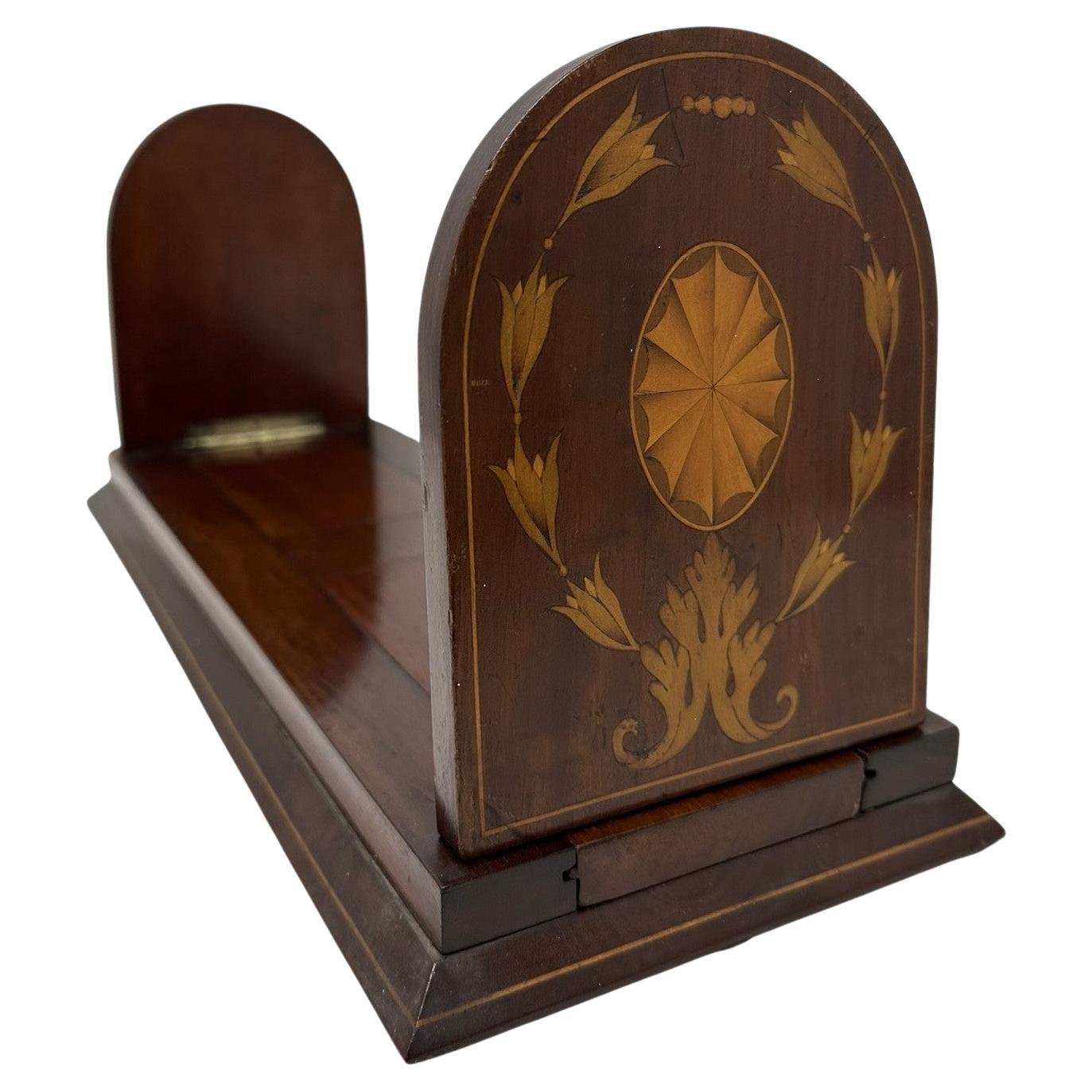 Antique Victorian Mahogany Inlaid Book Slide Bookcase Holder Nineteenth Century