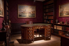 Antique Victorian Mahogany Inlaid Kidney Desk 19th Century