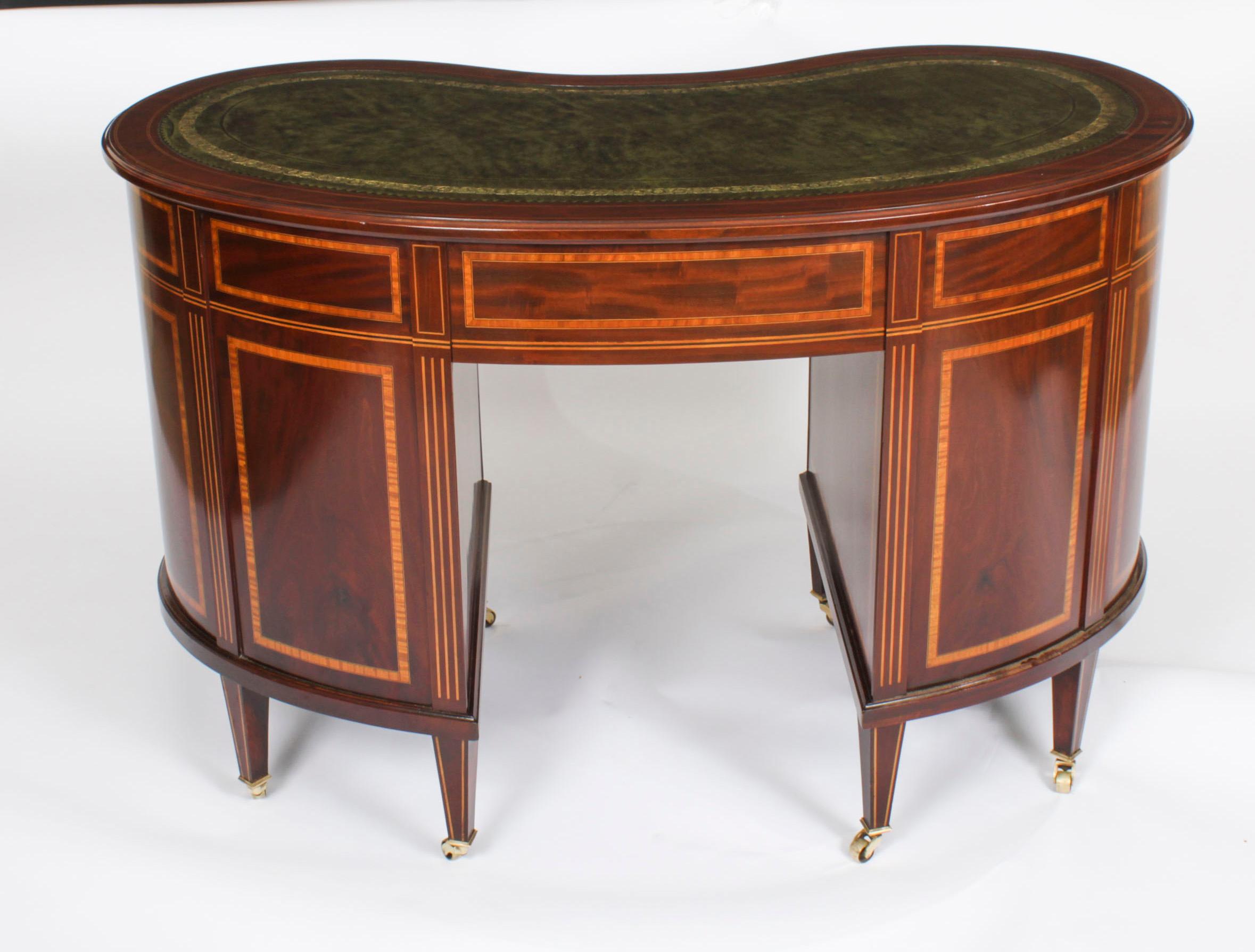 Antique Victorian Mahogany Inlaid Kidney Desk C1880 19th Century For Sale 9