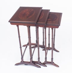 Antique Victorian Mahogany & Inlaid Nest of 3 Tables 19th Century