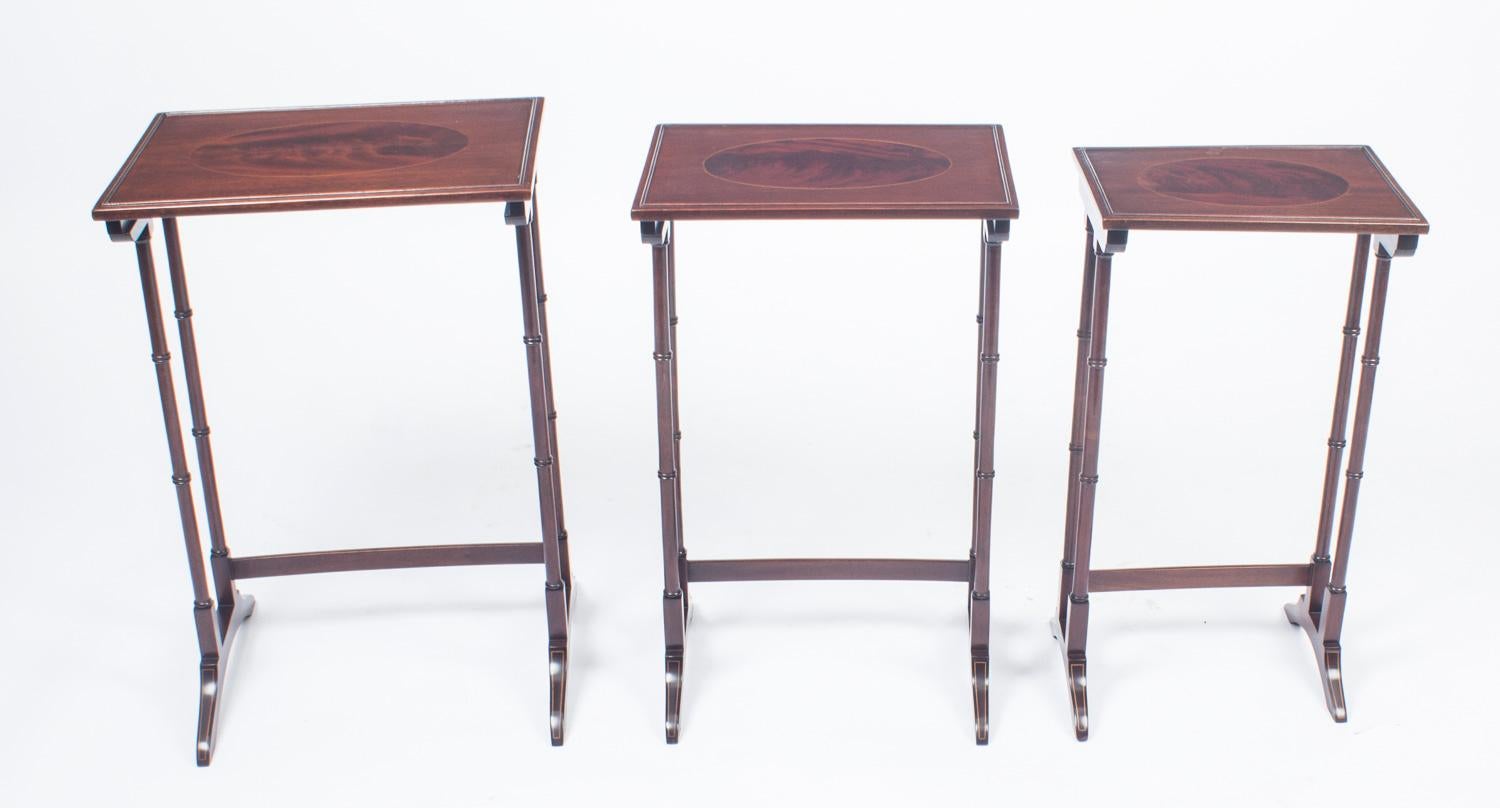Edwardian Antique Victorian Mahogany & Inlaid Nest of 3 Tables c.1880 For Sale