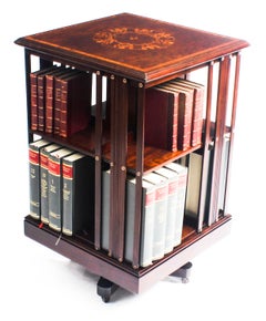Antique Victorian Mahogany Inlaid Revolving Bookcase, 19th Century