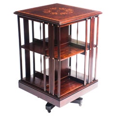 Antique Victorian Mahogany Inlaid Revolving Bookcase, 19th Century