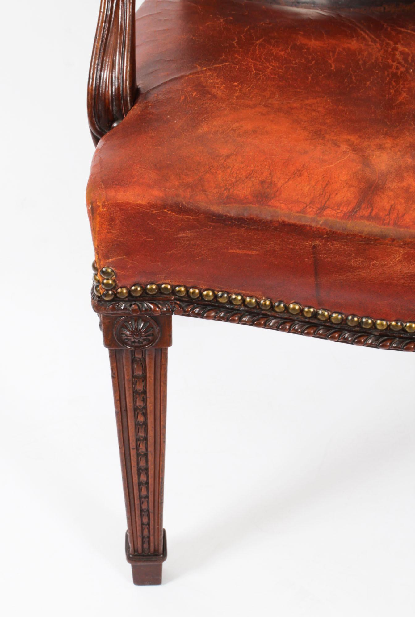 Antique Victorian Mahogany & Leather Armchair 19th Century For Sale 4