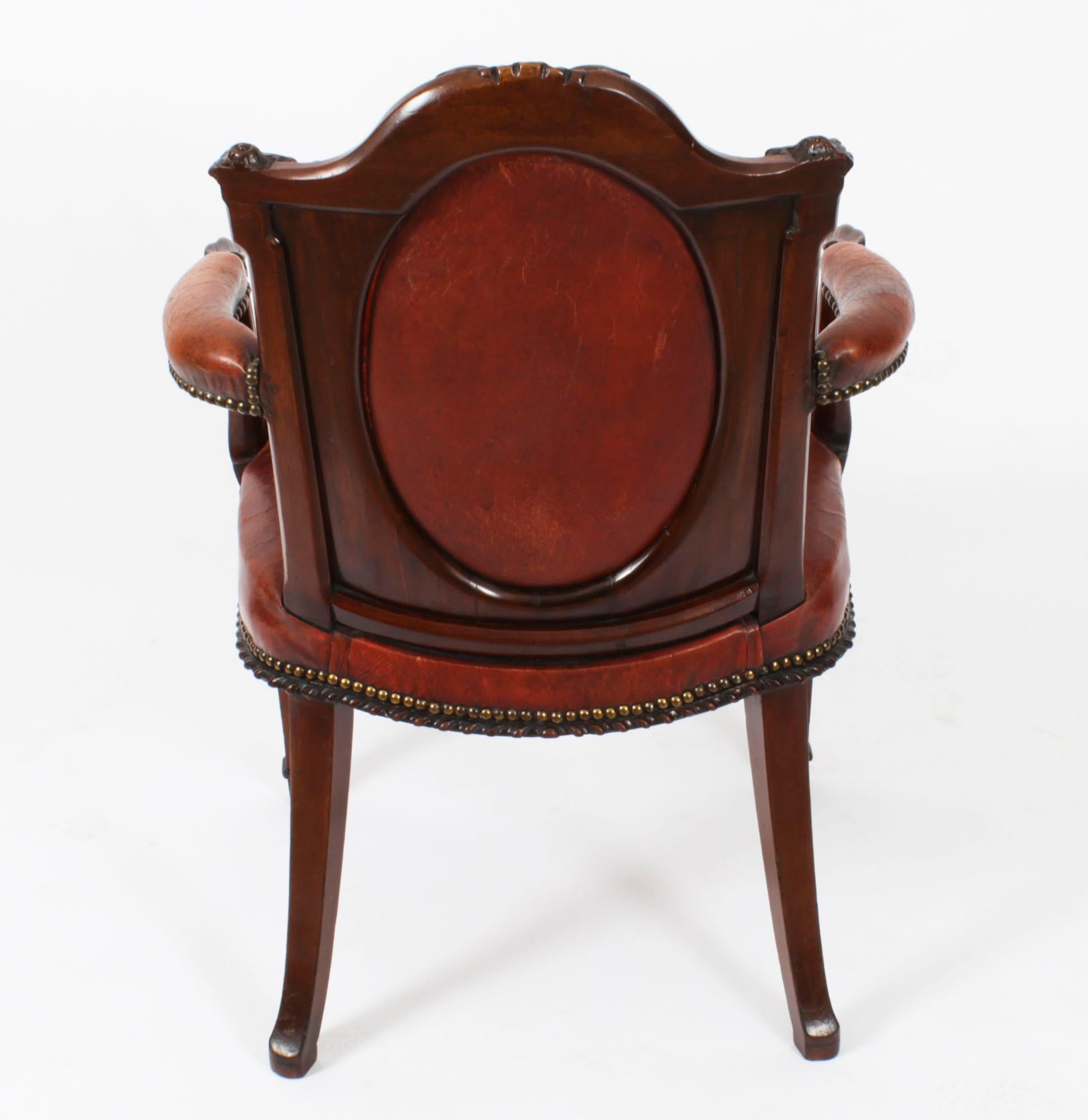 Antique Victorian Mahogany & Leather Armchair 19th Century For Sale 8