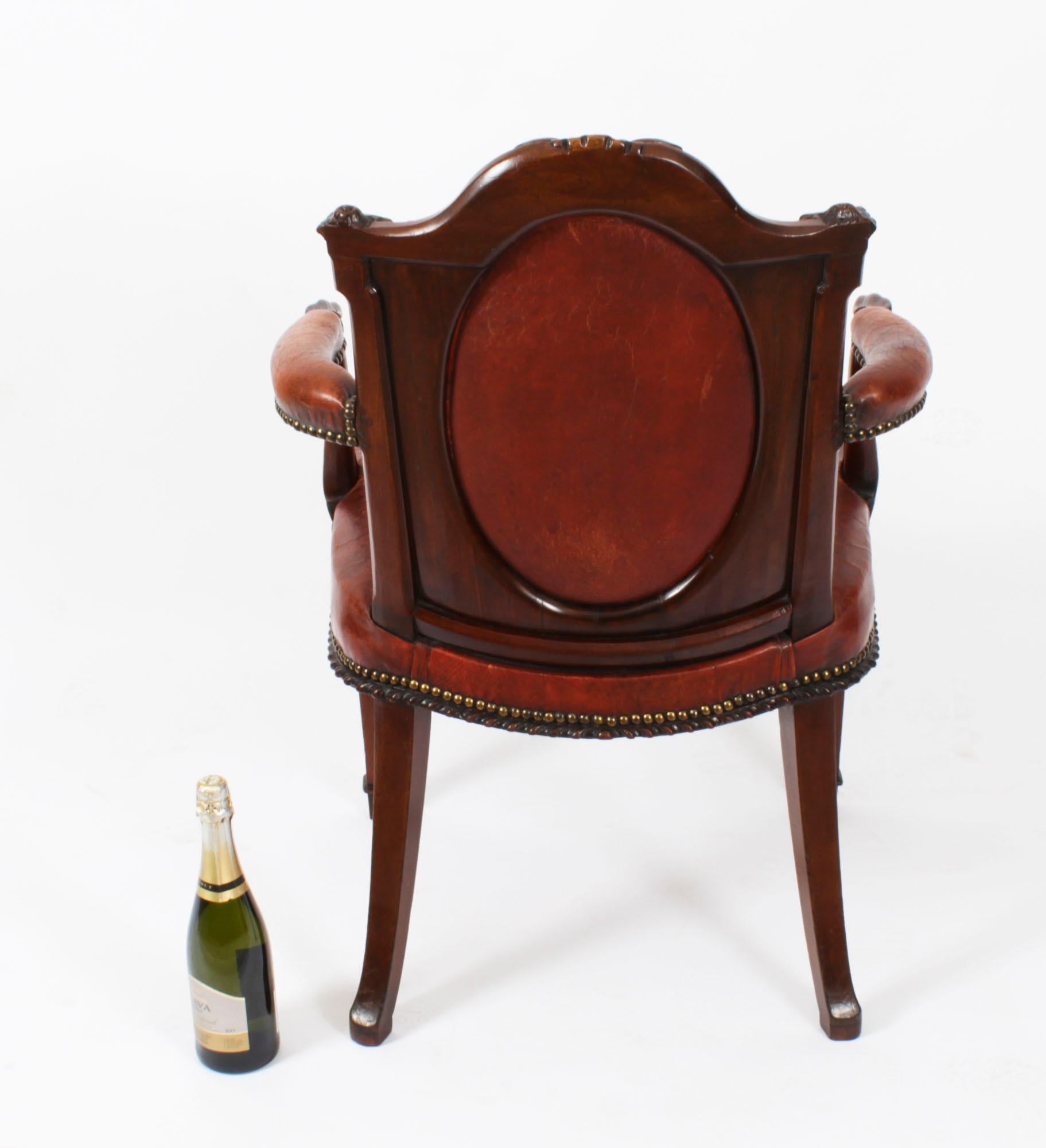 Antiker viktorianischer Sessel aus Mahagoni und Leder aus dem 19. Jahrhundert im Angebot 8