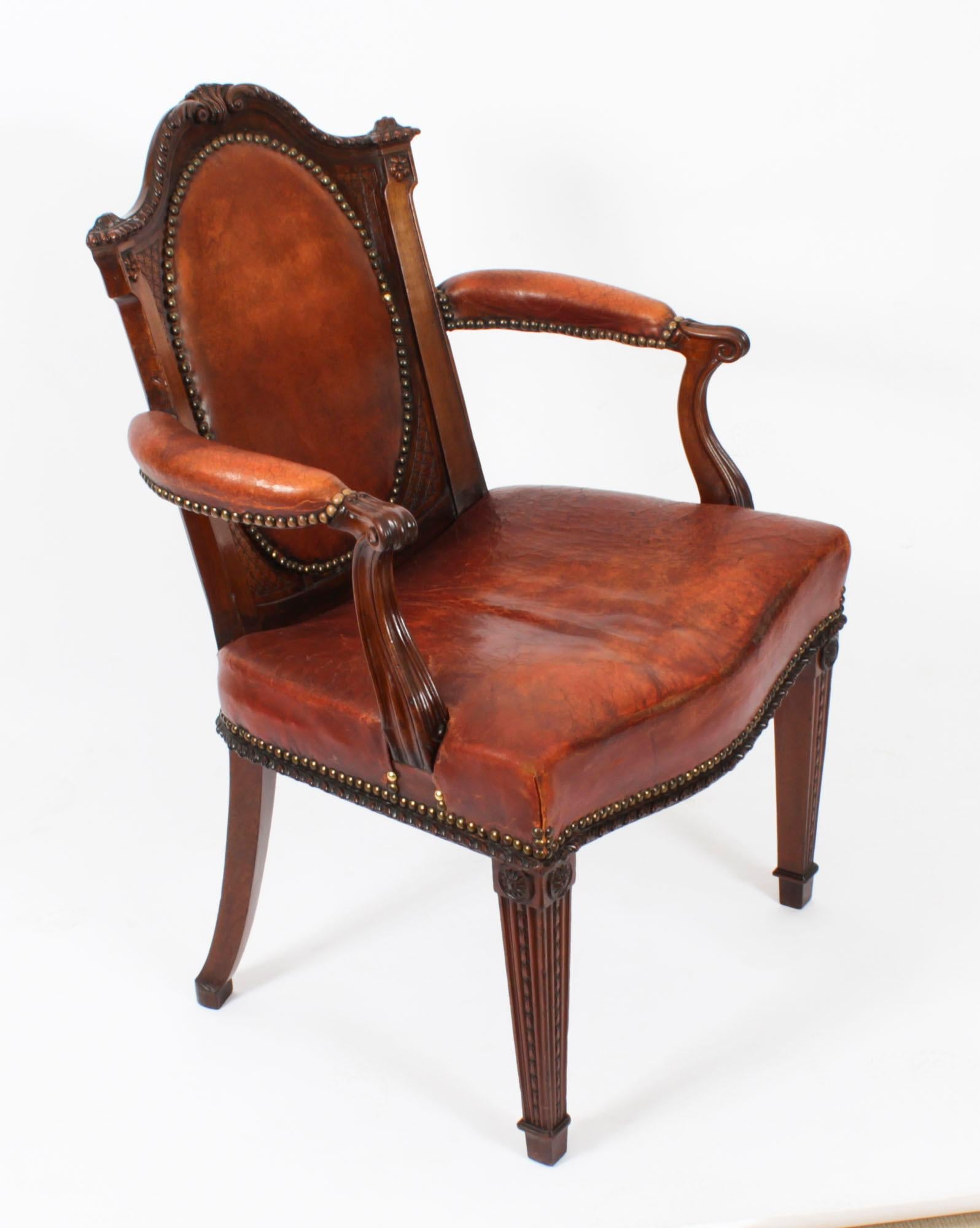 Antique Victorian Mahogany & Leather Armchair 19th Century For Sale 10
