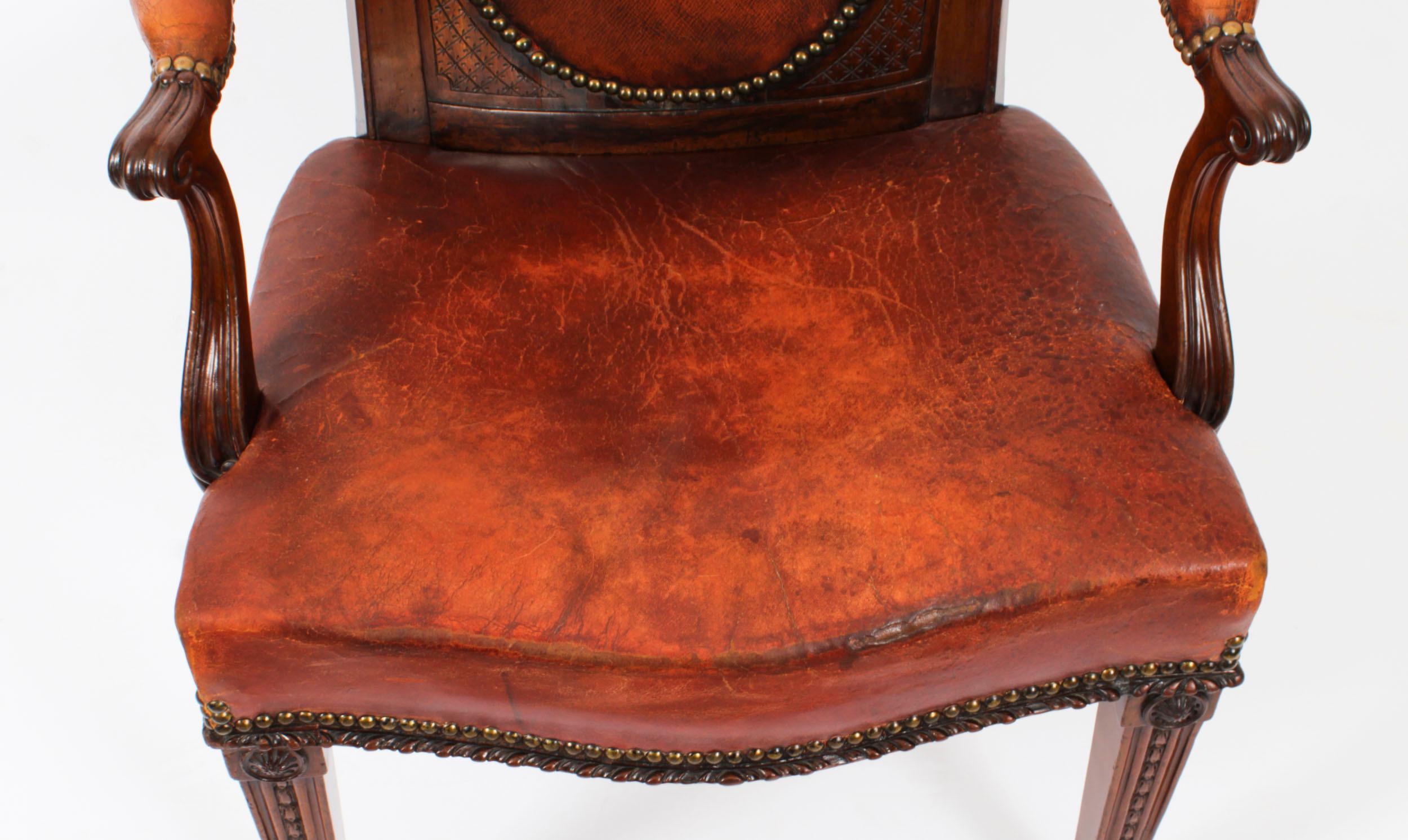 Antique Victorian Mahogany & Leather Armchair 19th Century For Sale 1