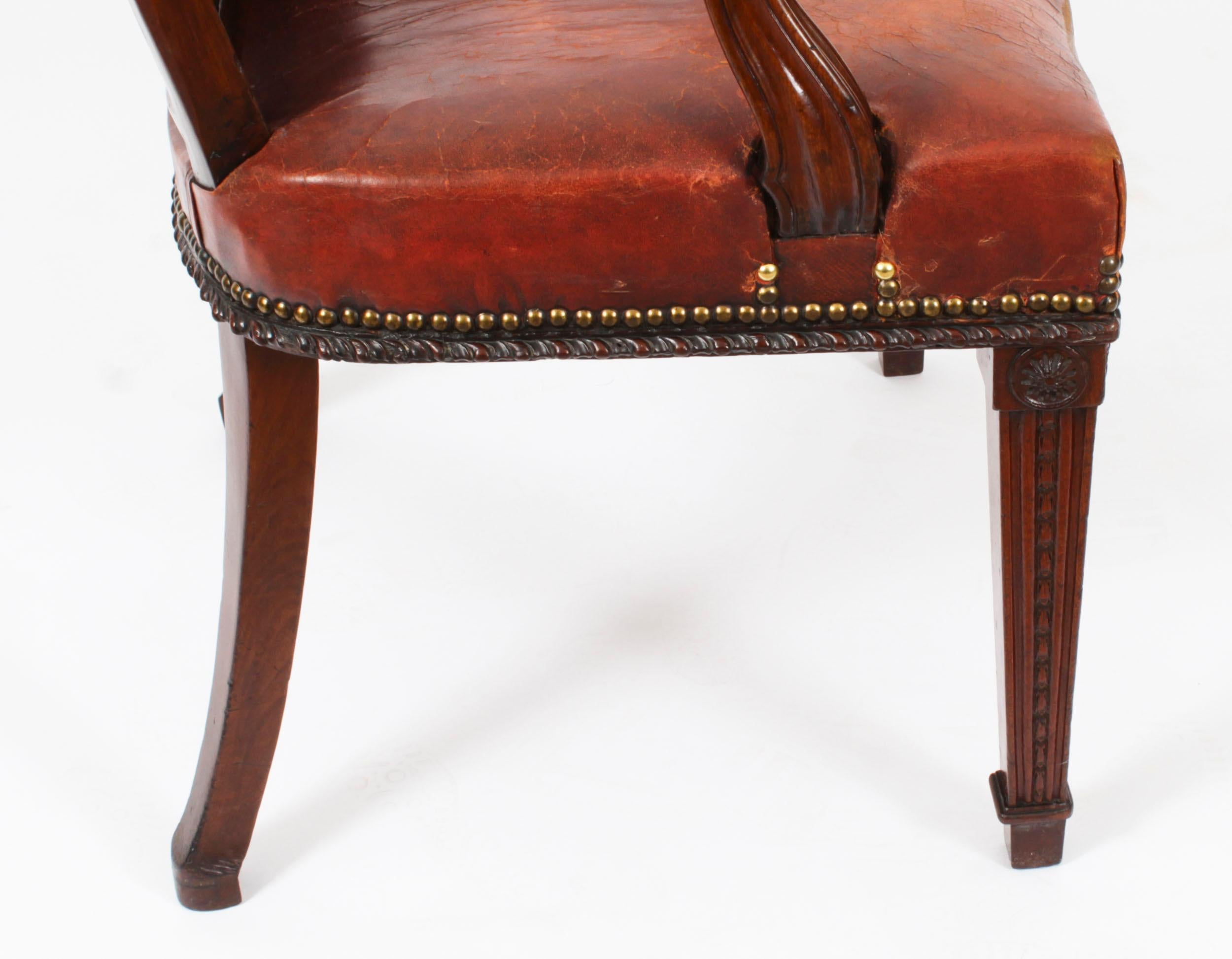 Antique Victorian Mahogany & Leather Armchair 19th Century For Sale 2