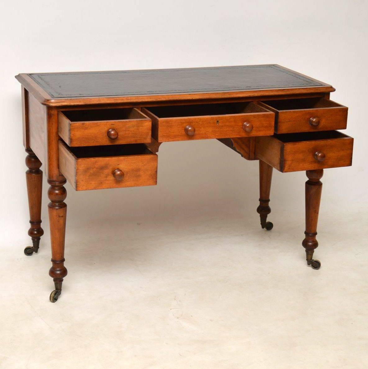 English Antique Victorian Satin Birch Leather Top Desk