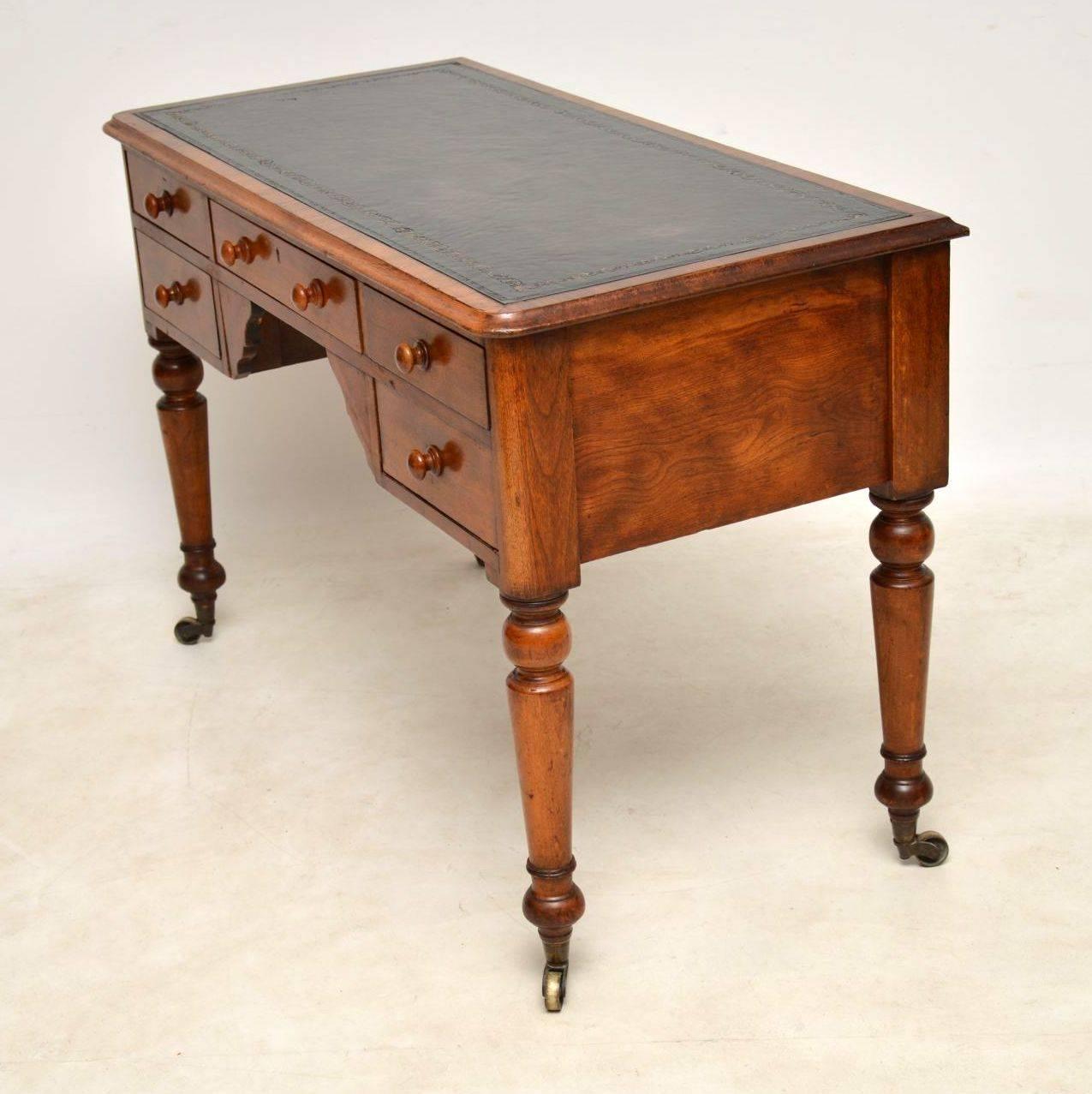 Mid-19th Century Antique Victorian Satin Birch Leather Top Desk