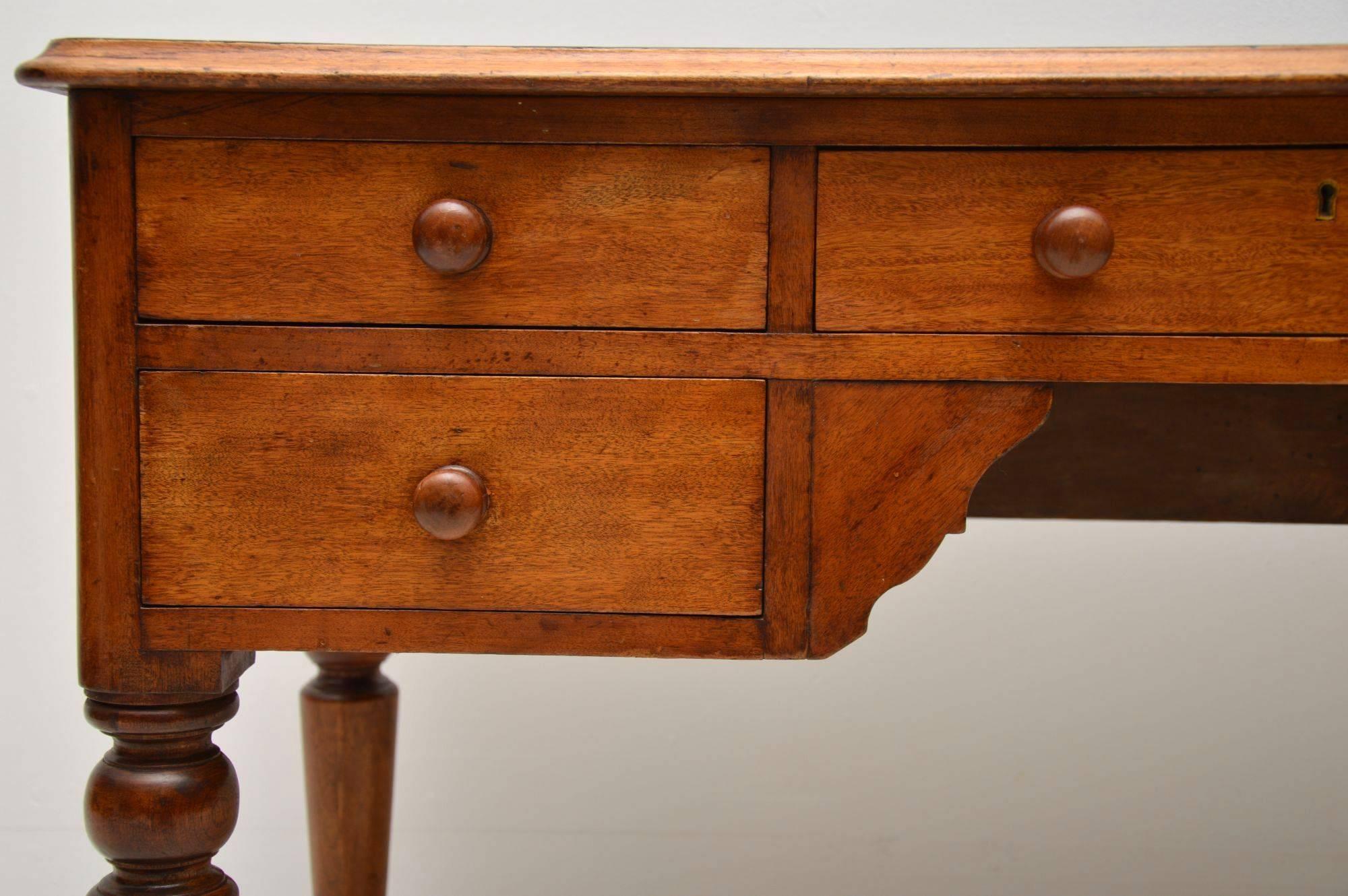 Antique Victorian Satin Birch Leather Top Desk 1