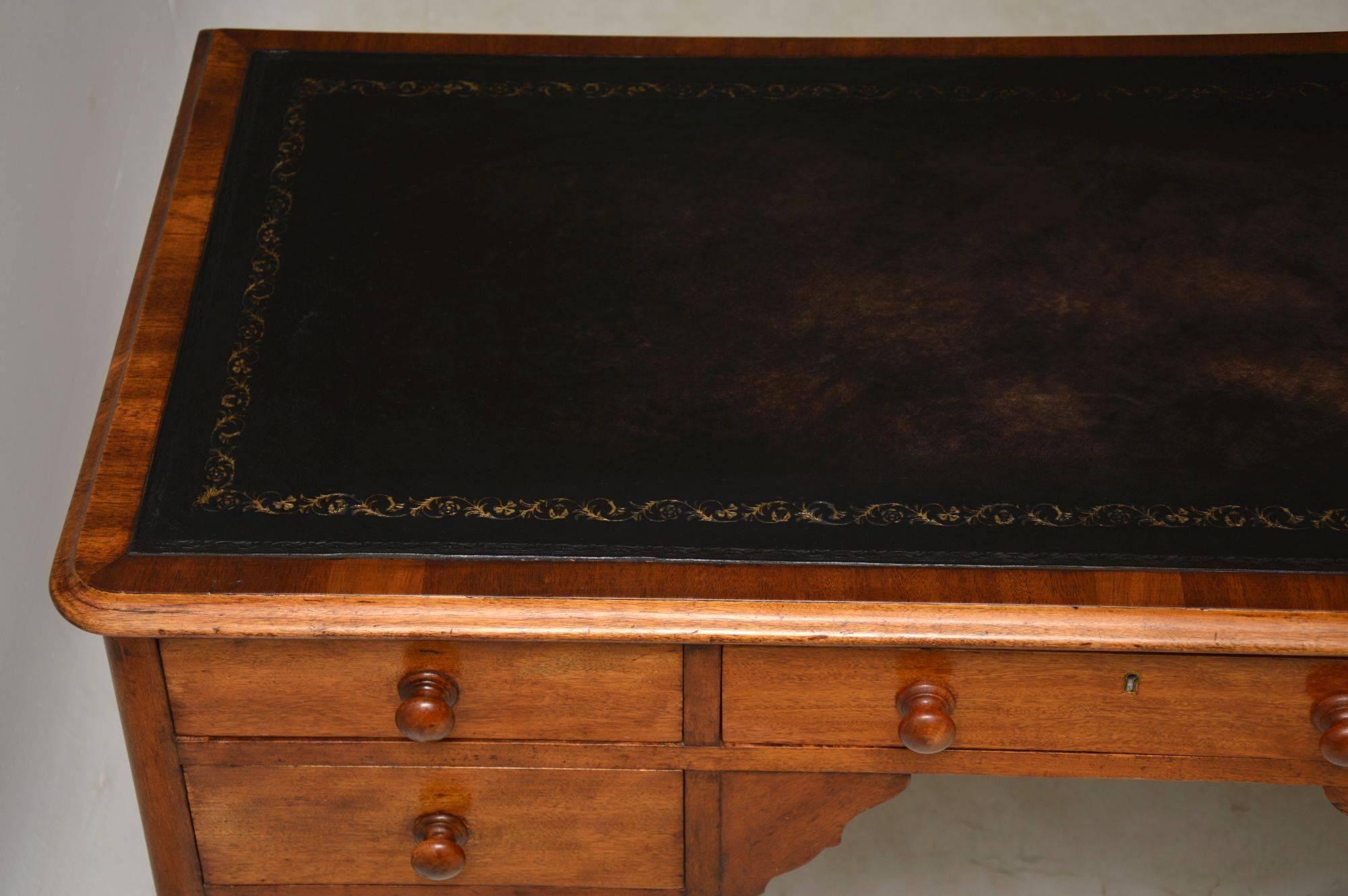 Antique Victorian Satin Birch Leather Top Desk 4