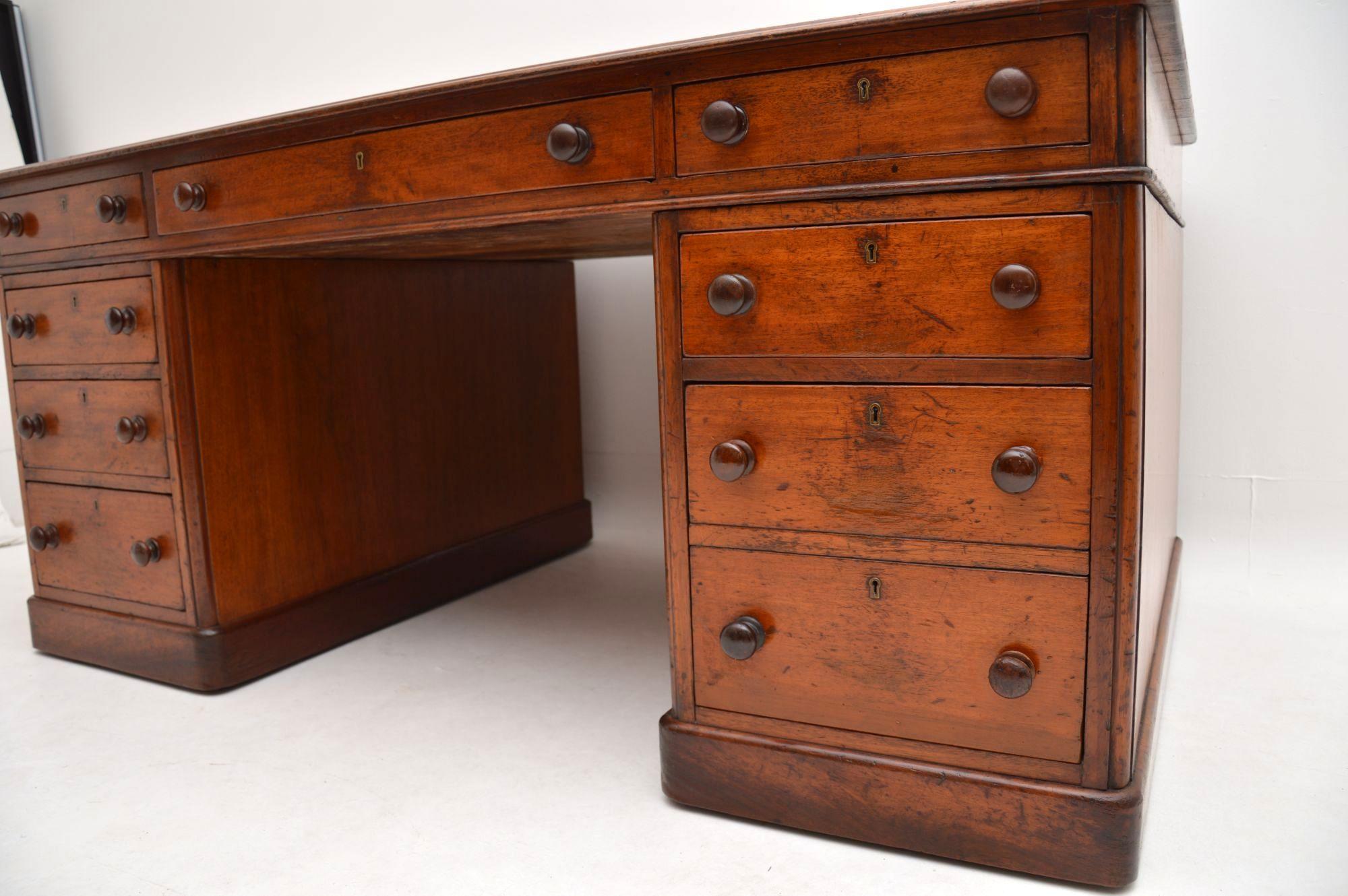Antique Victorian Mahogany Leather Top Partners Desk 5