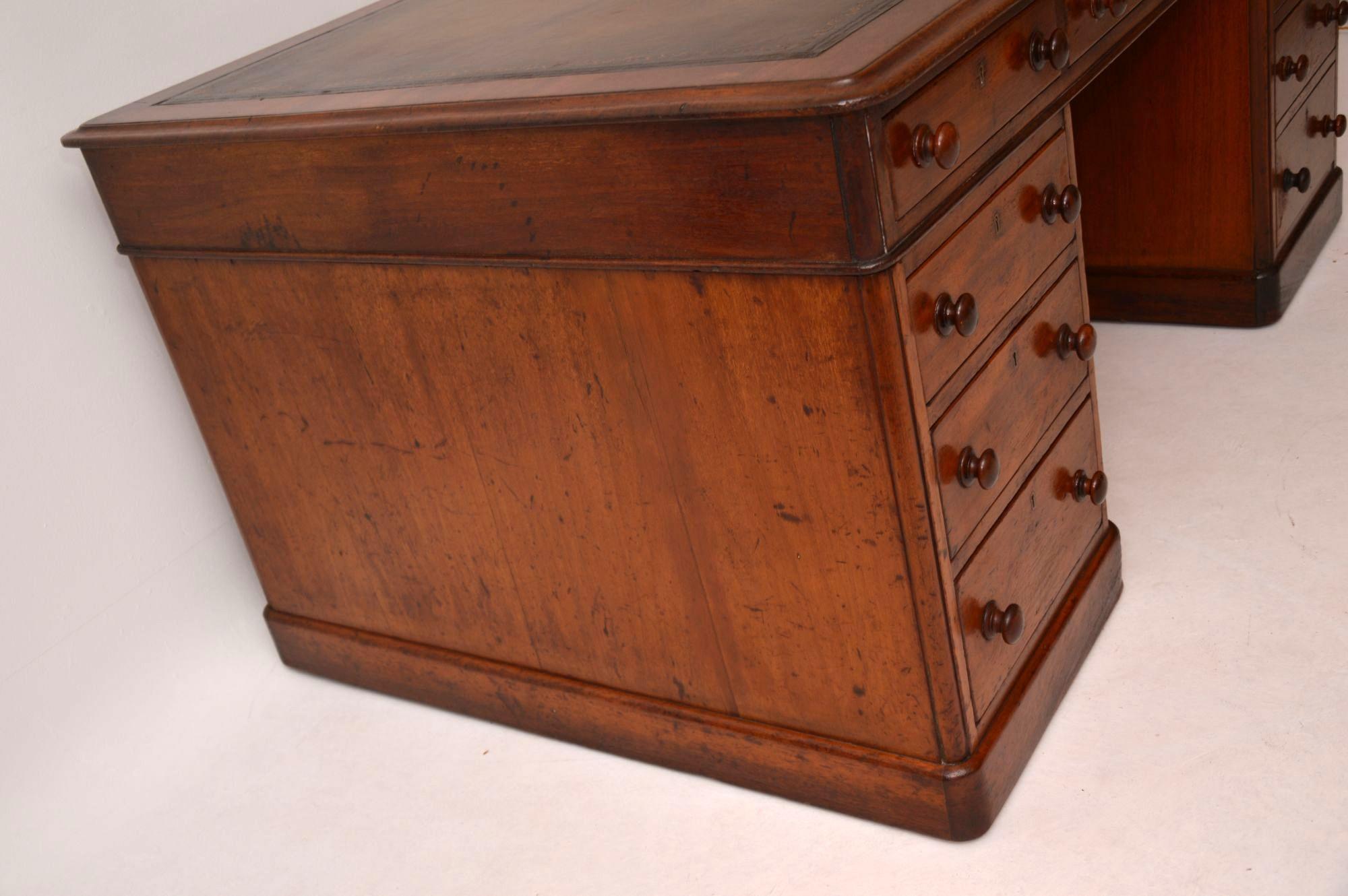 Antique Victorian Mahogany Leather Top Partners Desk 7