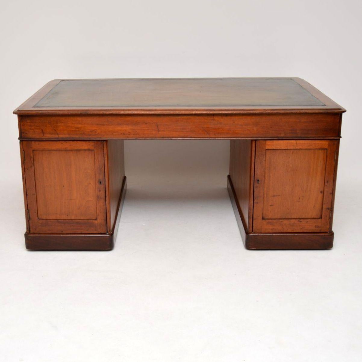19th Century Antique Victorian Mahogany Leather Top Partners Desk