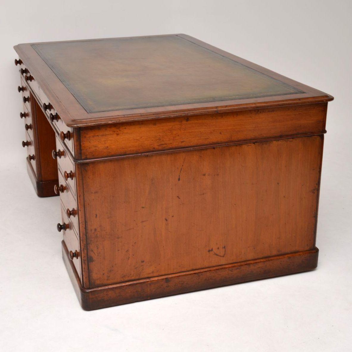 Antique Victorian Mahogany Leather Top Partners Desk 1