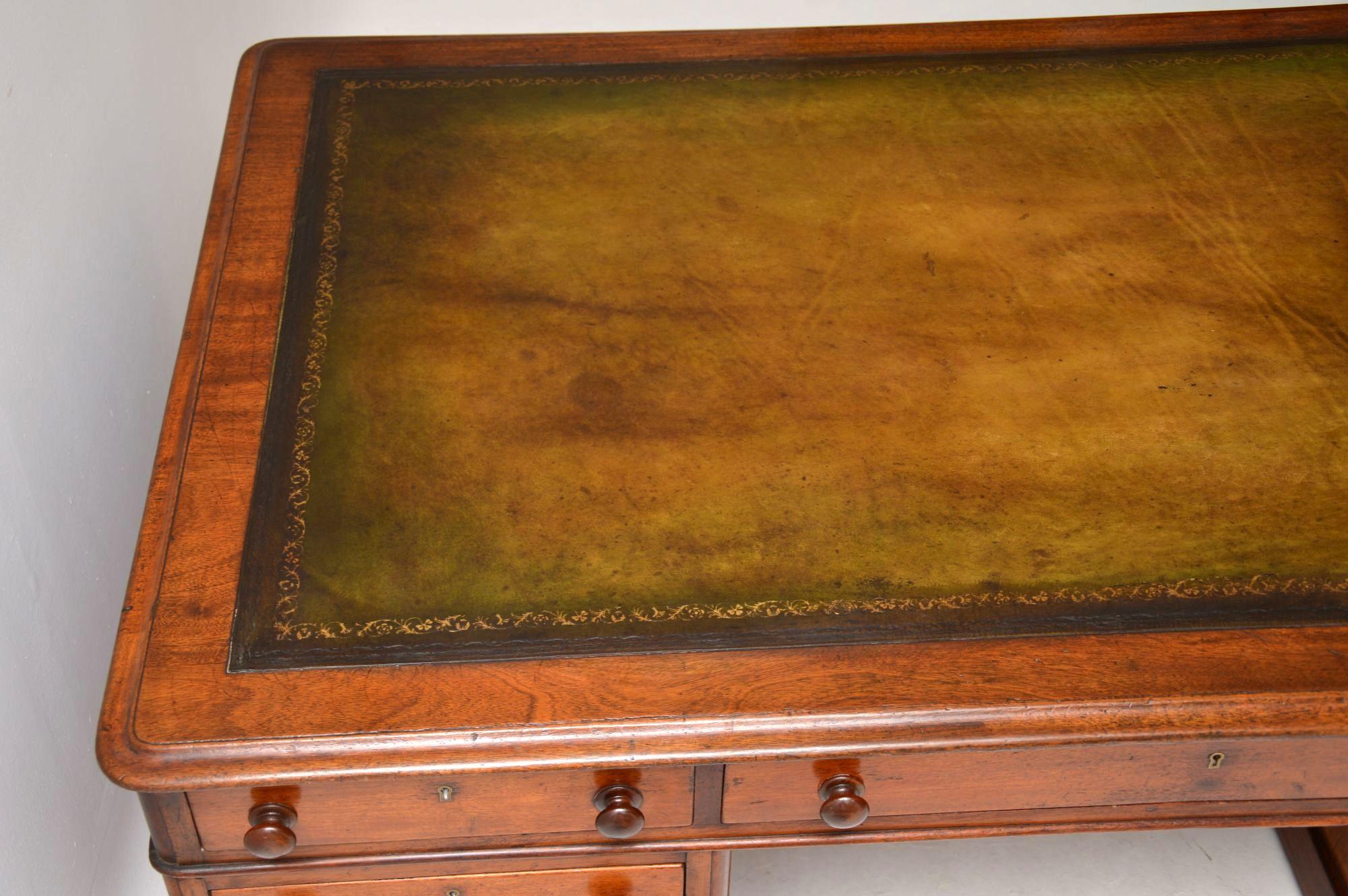 Antique Victorian Mahogany Leather Top Partners Desk 2