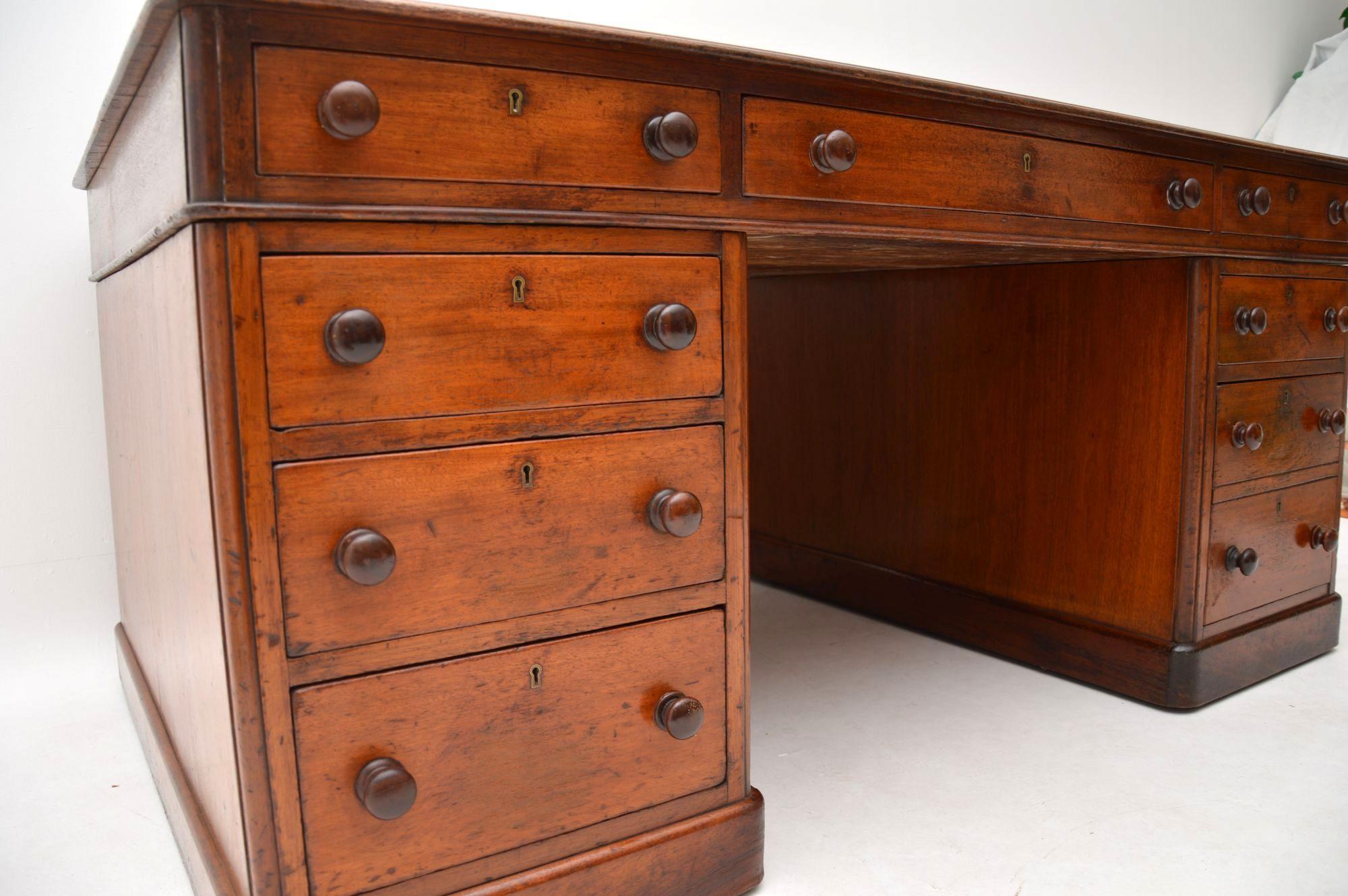 Antique Victorian Mahogany Leather Top Partners Desk 4