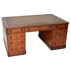 Antique Victorian Mahogany Leather Top Partners Desk