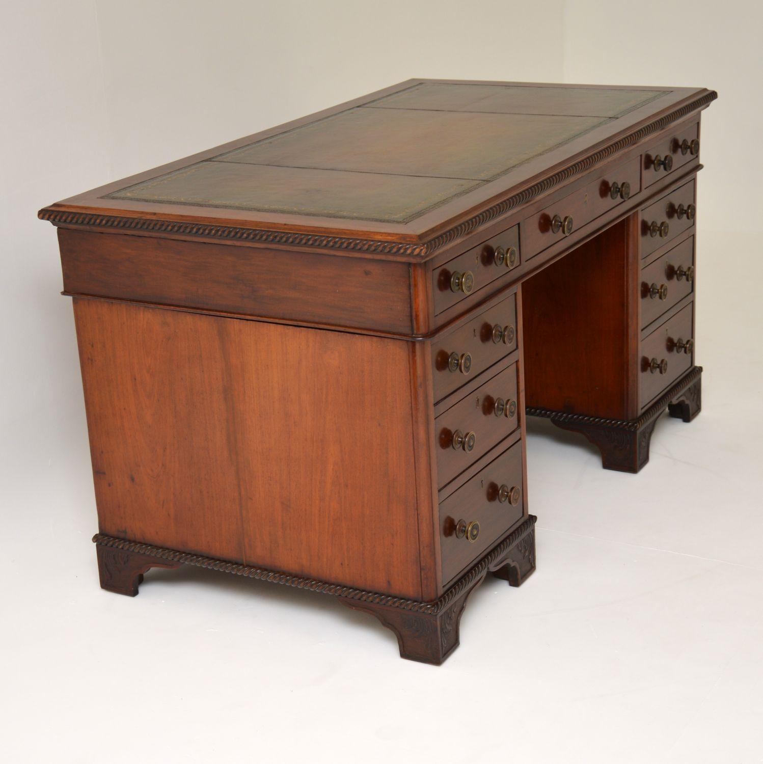 Antique Victorian Mahogany Leather Top Pedestal Desk 5