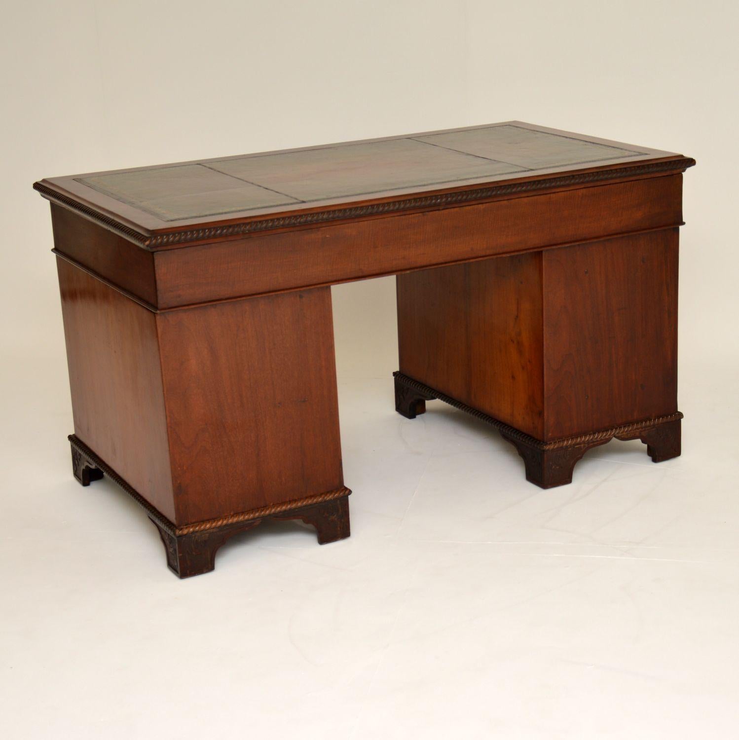 Antique Victorian Mahogany Leather Top Pedestal Desk 6