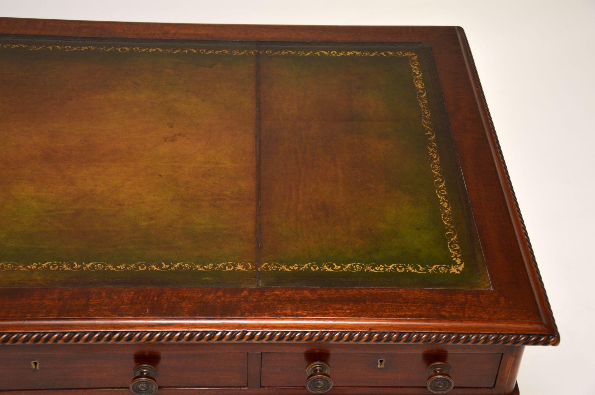 19th Century Antique Victorian Mahogany Leather Top Pedestal Desk