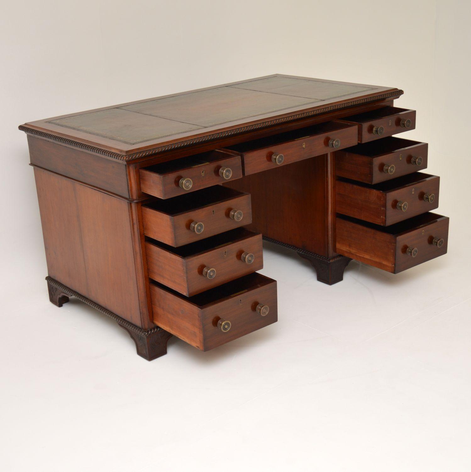 Antique Victorian Mahogany Leather Top Pedestal Desk 1