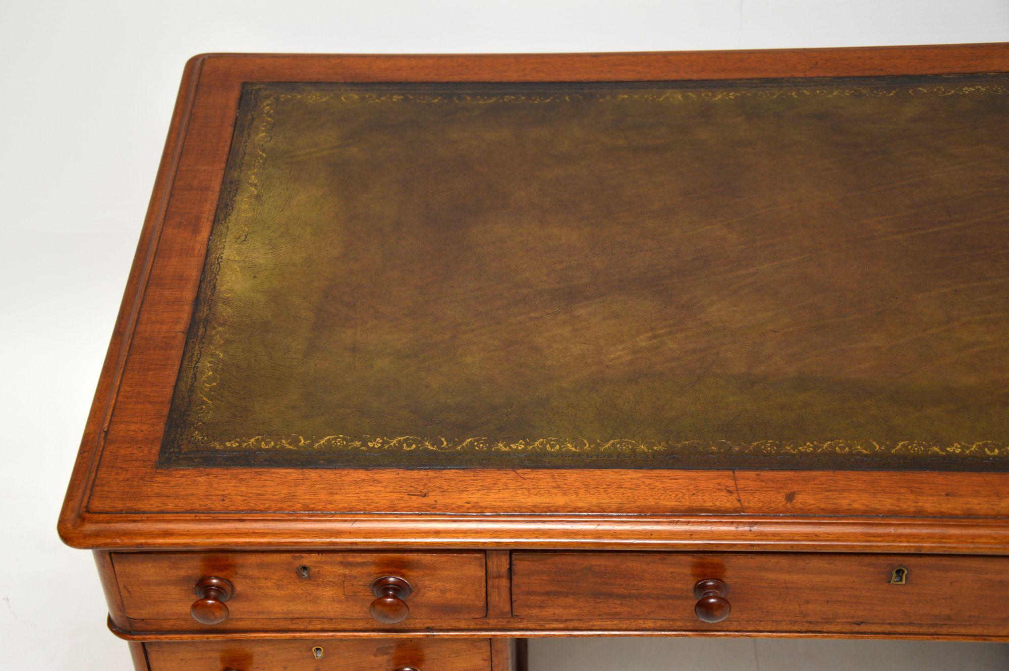 Antique Victorian Mahogany Leather Top Pedestal Desk 1