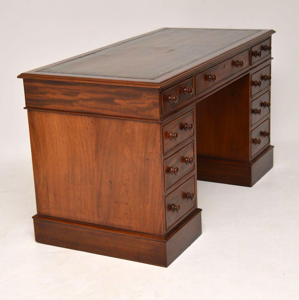 Antique Victorian Mahogany Leather Top Pedestal Desk 3