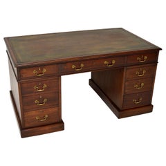 Antique Victorian Mahogany Leather Top Pedestal Desk