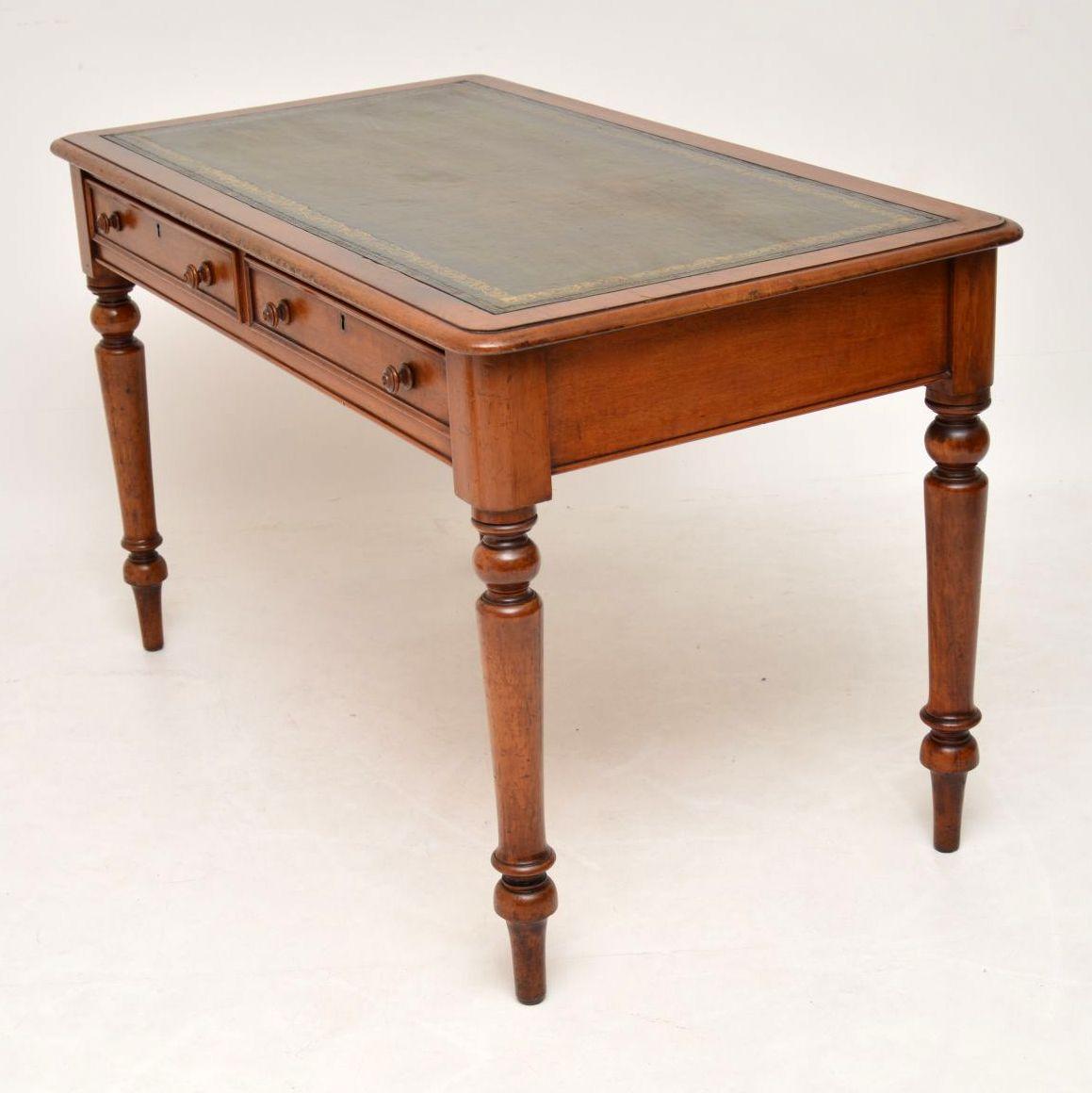 English Antique Victorian Mahogany Leather Top Writing Table Desk