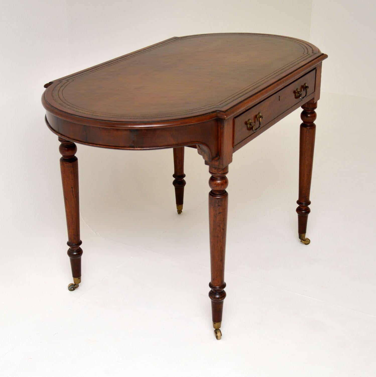 English Antique Victorian Mahogany Leather Top Writing Table / Desk