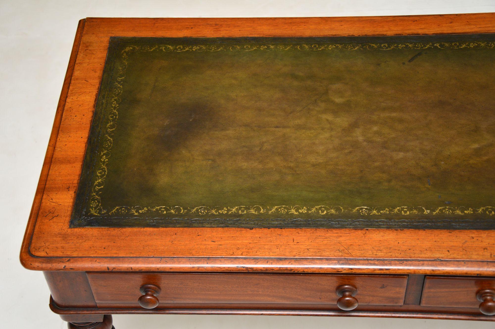English Antique Victorian Mahogany Leather Top Writing Table / Desk