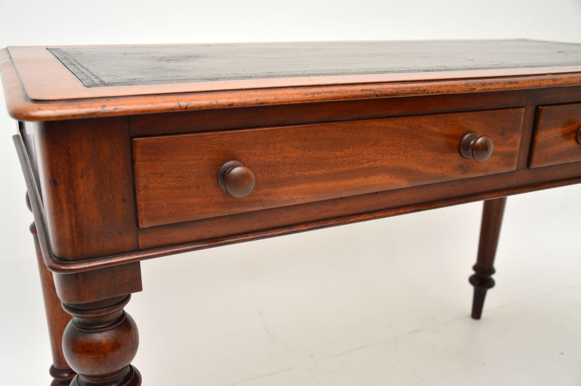 19th Century Antique Victorian Mahogany Leather Top Writing Table / Desk