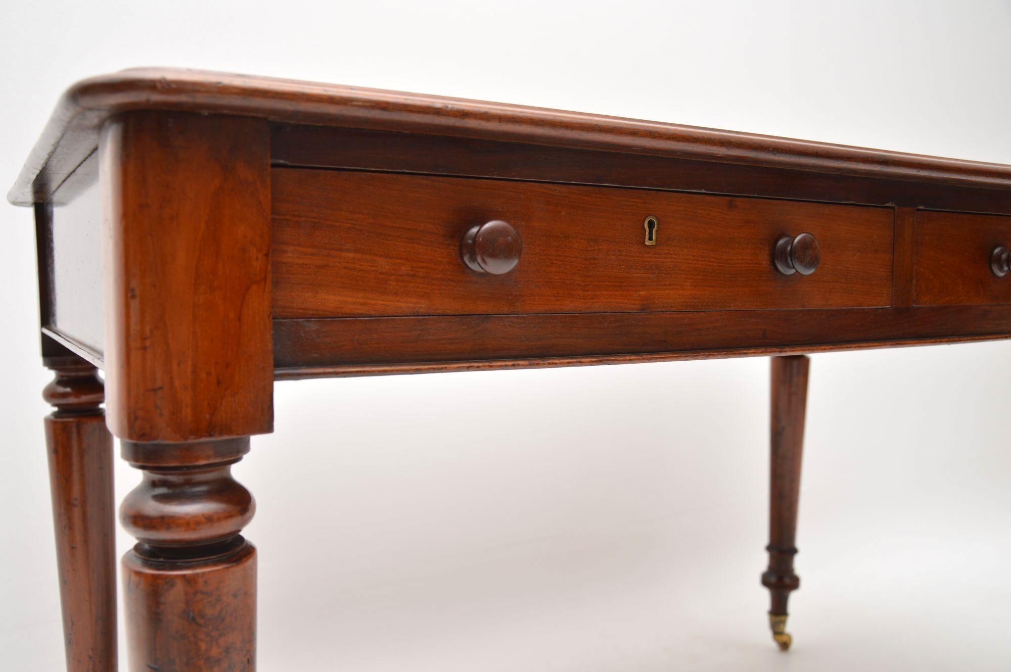 English Antique Victorian Mahogany Leather Top Writing Table