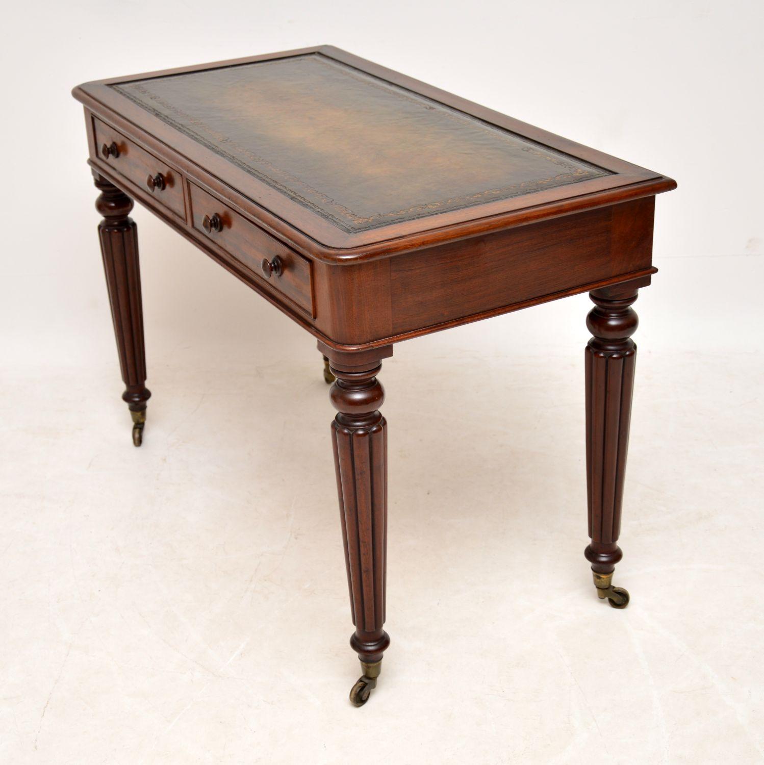British Antique Victorian Mahogany Leather Top Writing Table