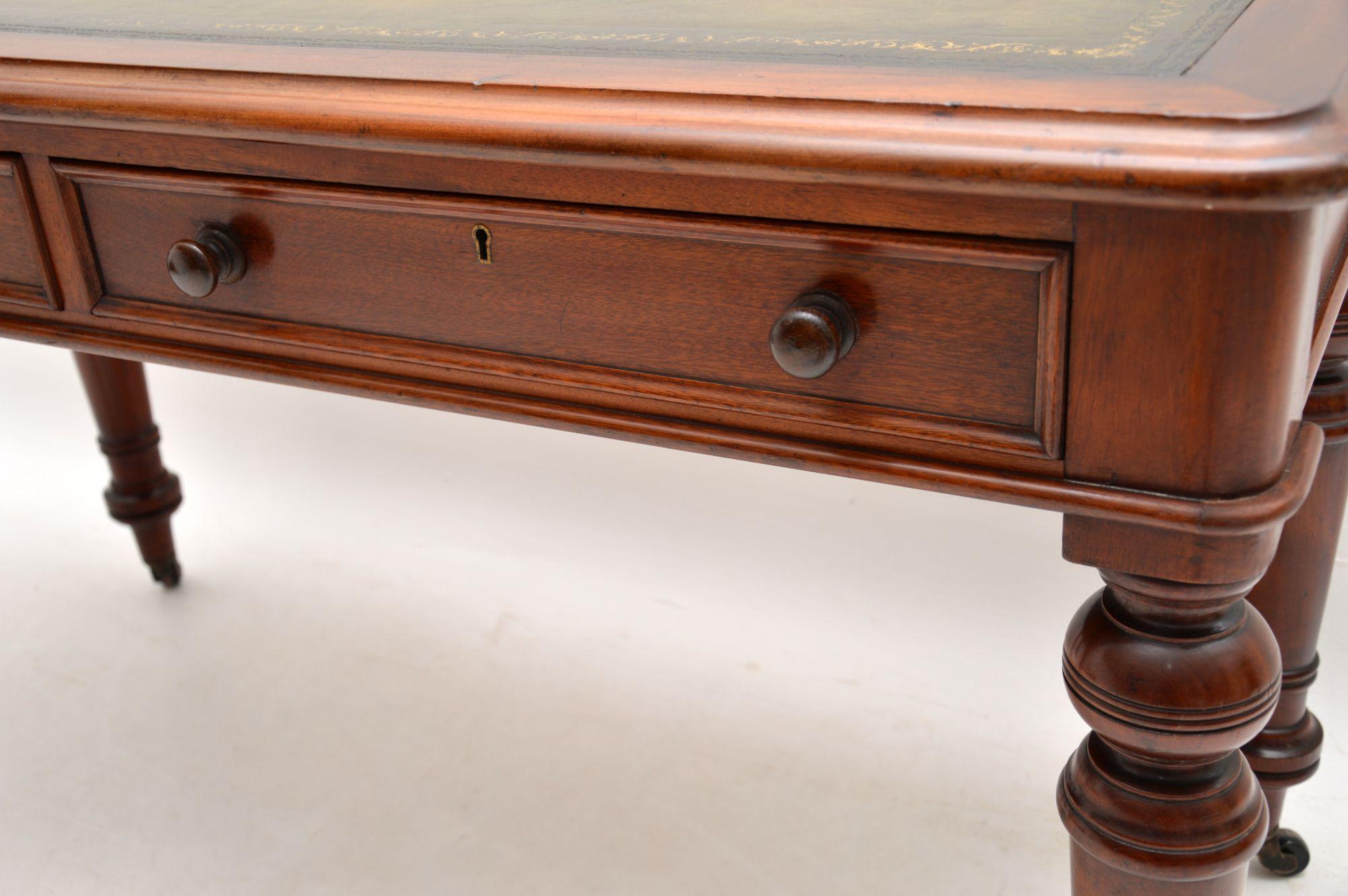 English Antique Victorian Mahogany Leather Top Writing Table
