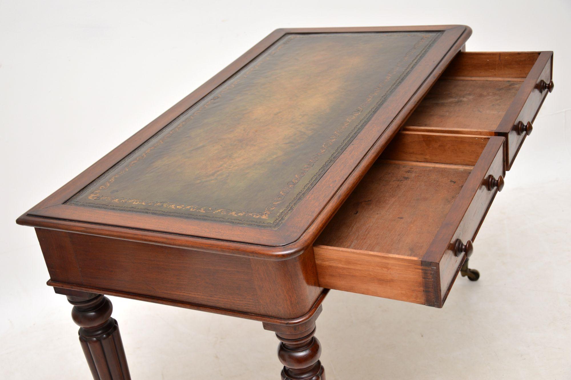Mid-19th Century Antique Victorian Mahogany Leather Top Writing Table