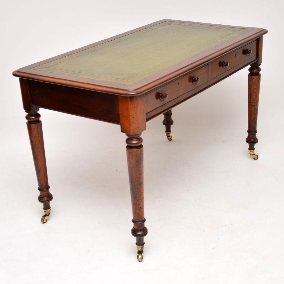 Antique Victorian Mahogany Leather Top Writing Table 1