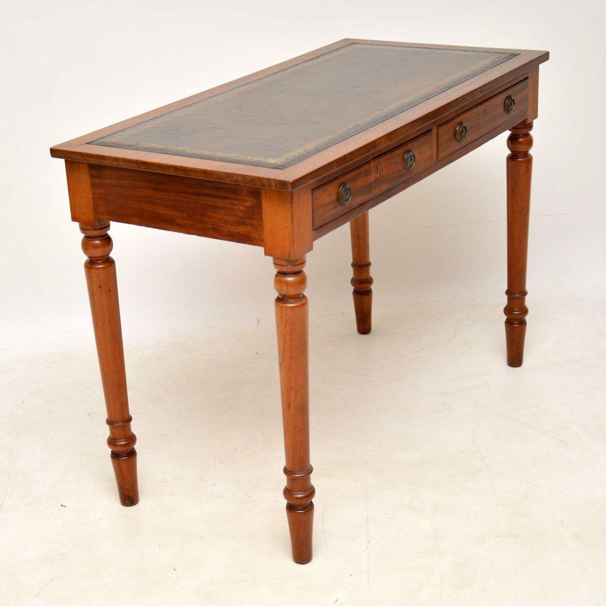 19th Century Antique Victorian Mahogany Leather Top Writing Table