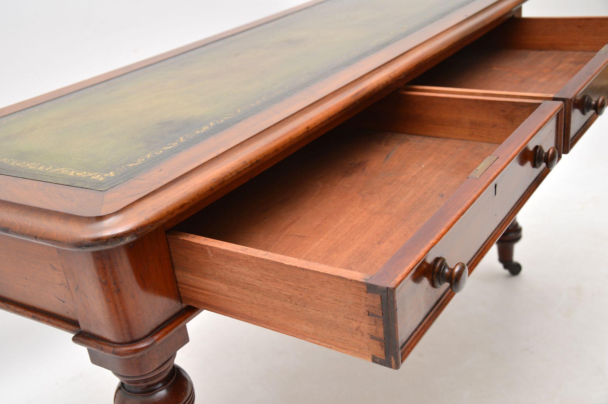 19th Century Antique Victorian Mahogany Leather Top Writing Table