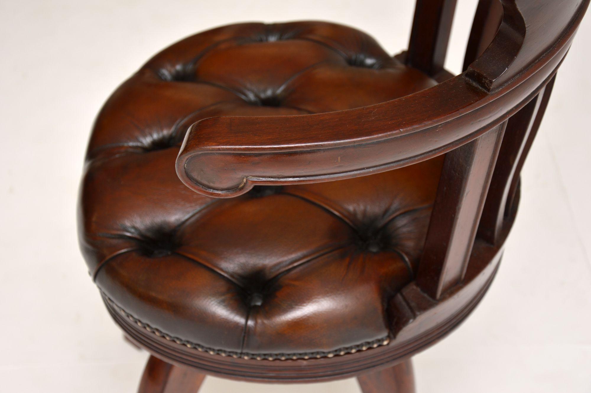 Antique Victorian Mahogany Leather Upholstered Swivel Desk Chair 4