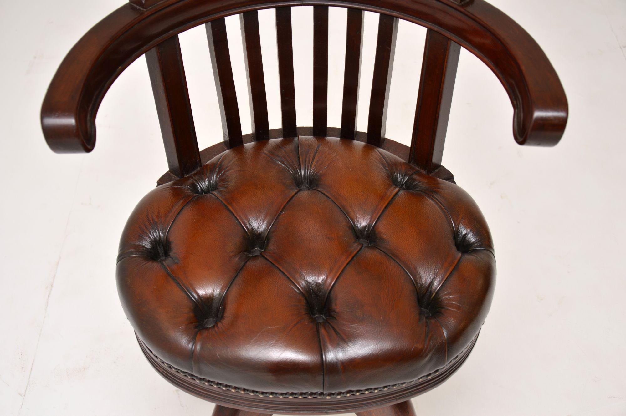 Antique Victorian Mahogany Leather Upholstered Swivel Desk Chair 2
