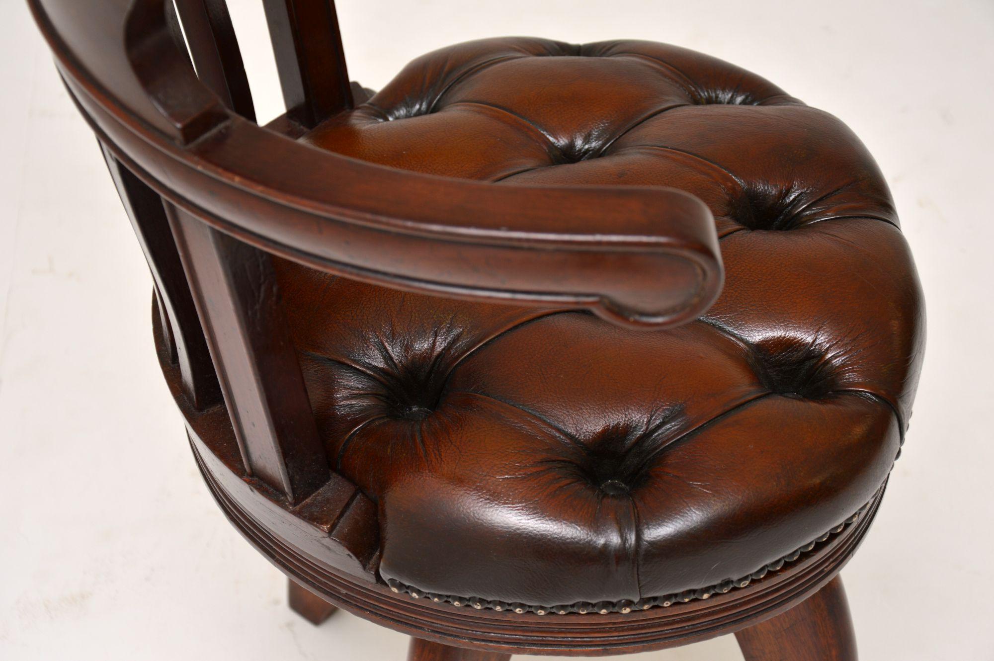 Antique Victorian Mahogany Leather Upholstered Swivel Desk Chair 3