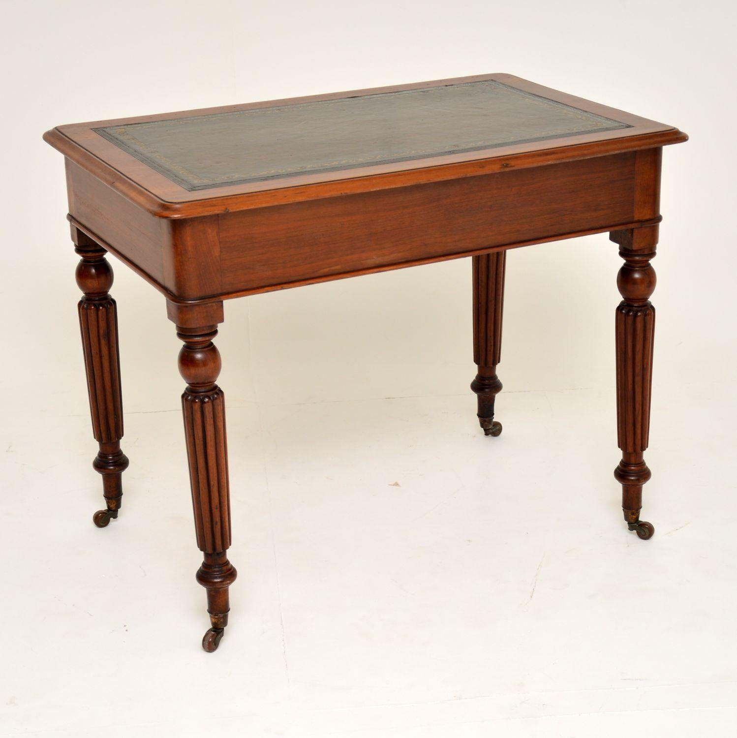 English Antique Victorian Mahogany and Leather Writing Table or Desk