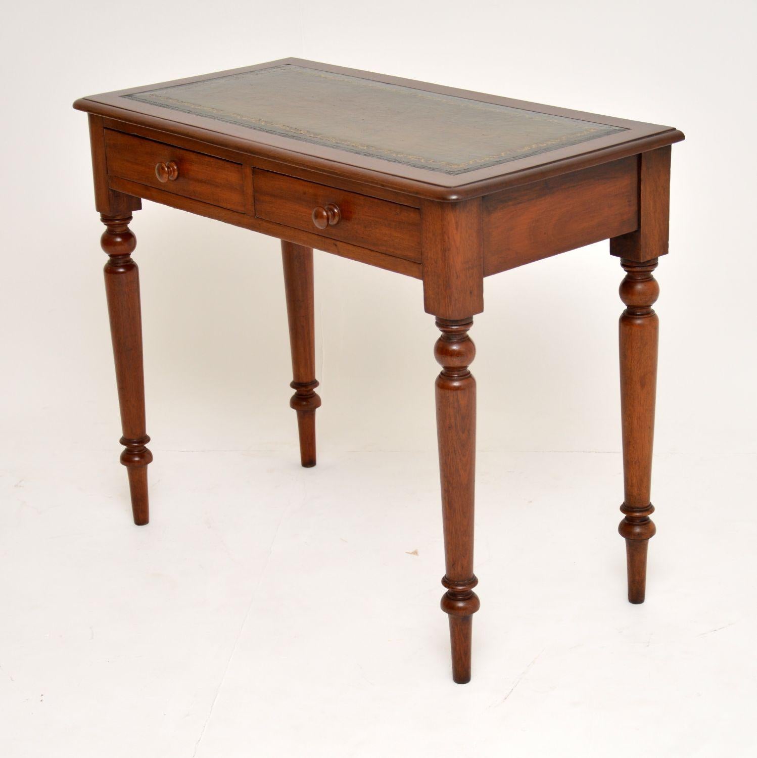 English Antique Victorian Mahogany and Leather Writing Table